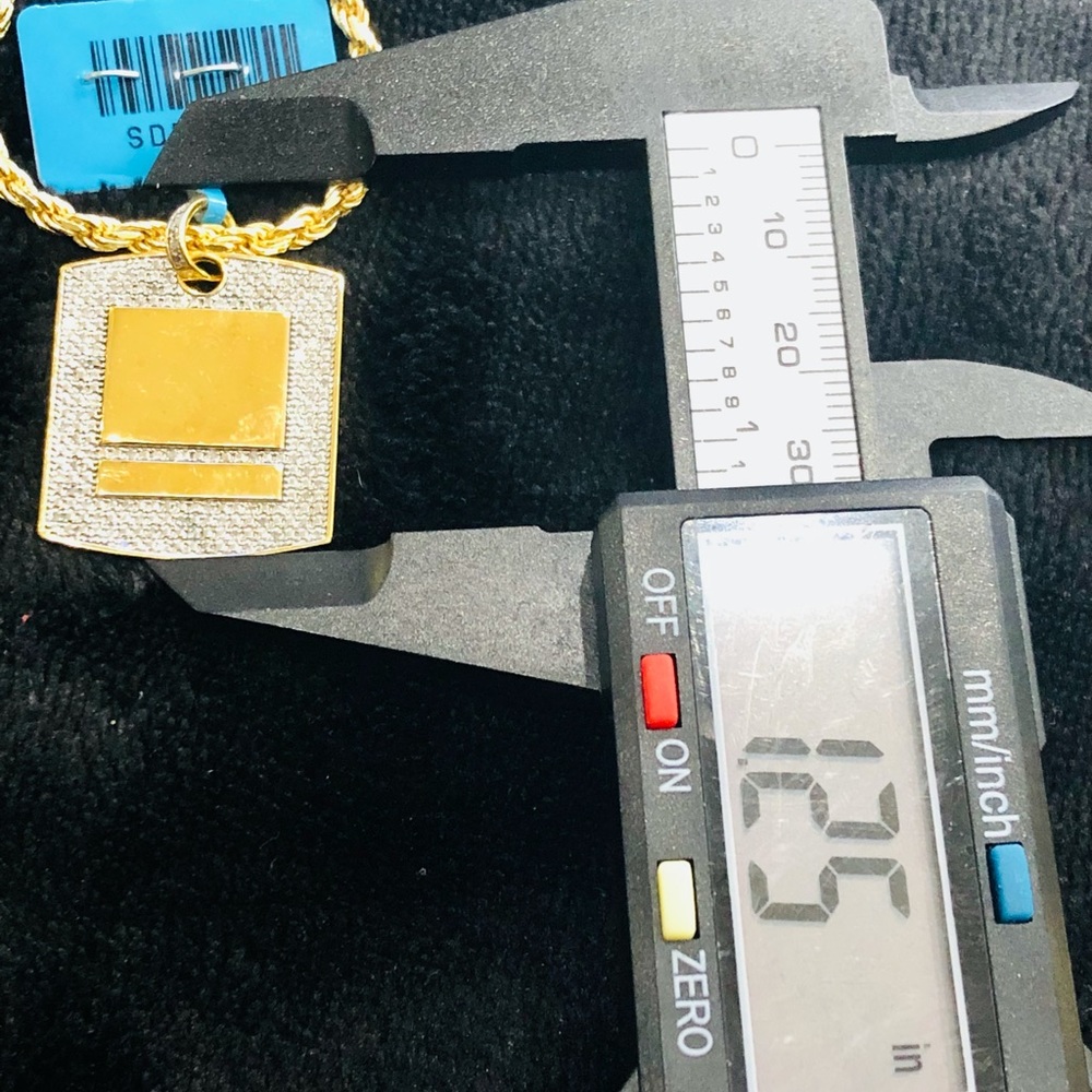 Real Diamond Dog Tag Pendant, !4k Yellow Gold Vermeil, FREE APPRAISAL, Military - Picture 2 of 5